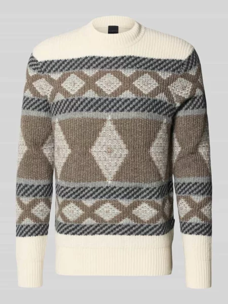 Sweter z dzianiny z prążkowanymi wykończeniami Bugatti beżowy