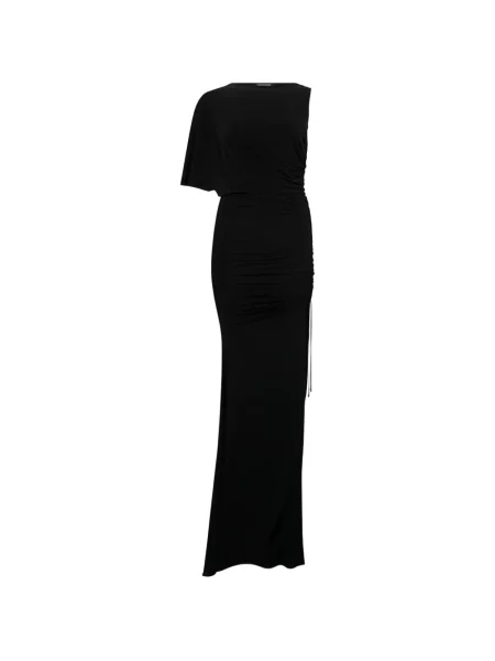 Rochie maxi Roberto Cavalli asimetrică drapată de costum negru