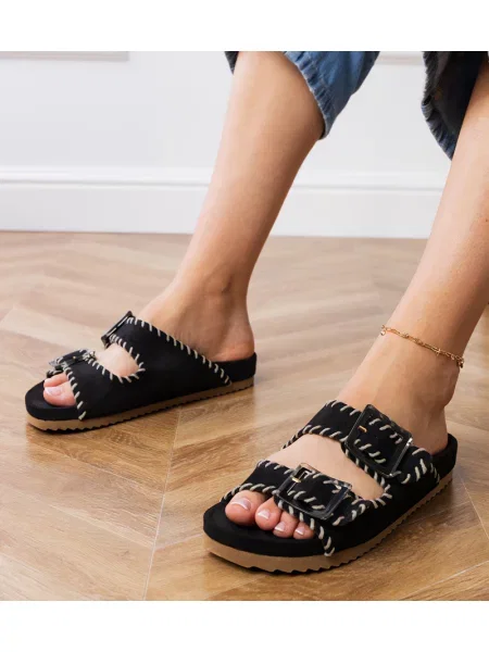 Șlapi Gemre cu broderie negru