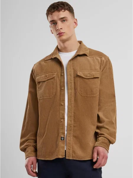 Класическа риза Brandit от рипсено кадифе с дълъг ръкав кафяво