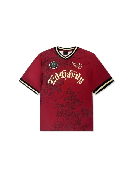 Ed Hardy Tričko Soaring Dragon Football pastelovo žltá / červená čierna