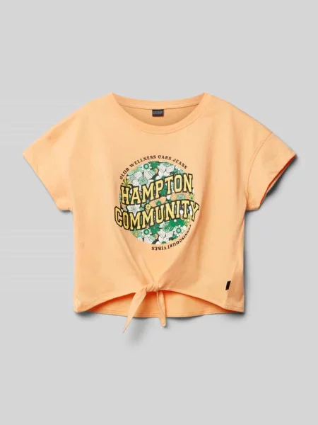 T-shirt z wiązanym detalem model ‘Madison’ Cars Jeans