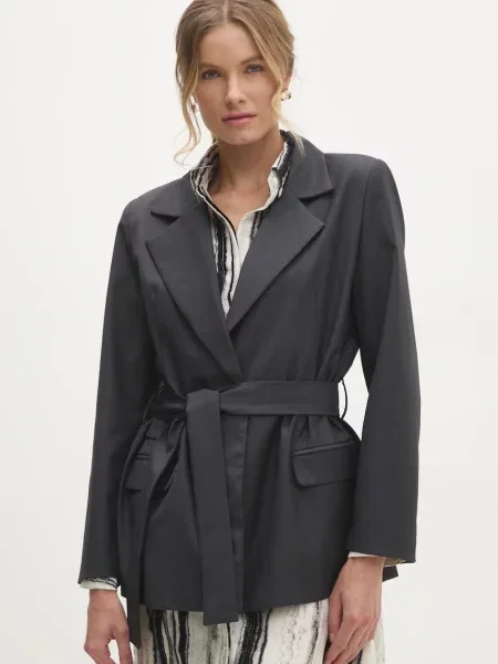 Сако Answear Lab с едно копче с изчистен дизайн сиво