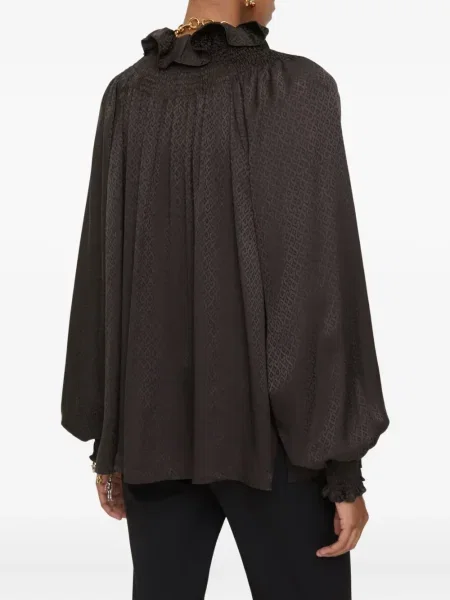 Bluză Burberry cu volane cu imprimeu geometric maro