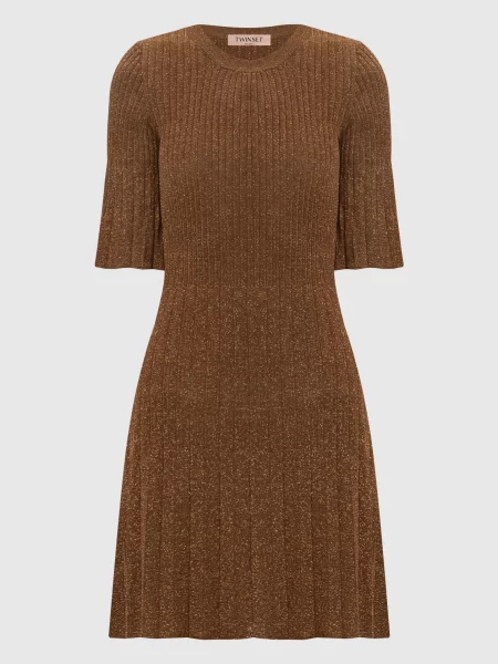 Сукня в рубчик з люрексом Twinset коричнева
