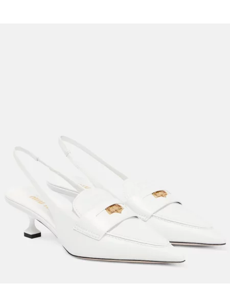 Usnjene loaferke Miu Miu z odprtimi petami bela