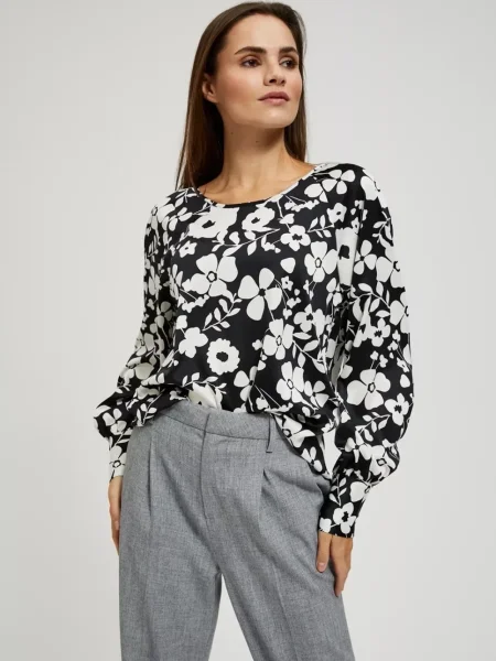 Cămașă Moodo cu model floral cu imagine negru
