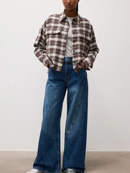 Answear.LAB blugi wide leg pentru femei albastru