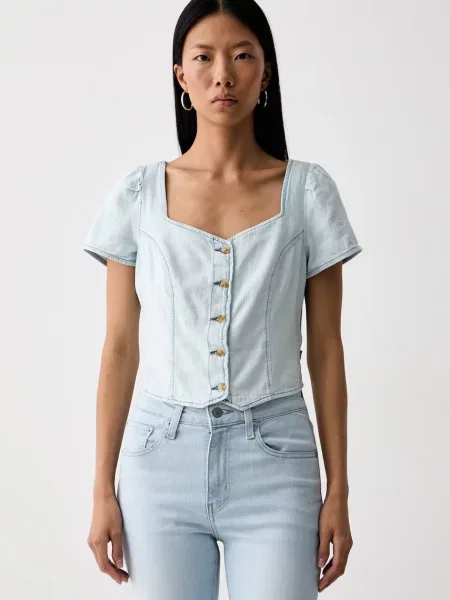 Levi's bluză tip cămașă de damă din denim MIETTE SS DENIM albastru