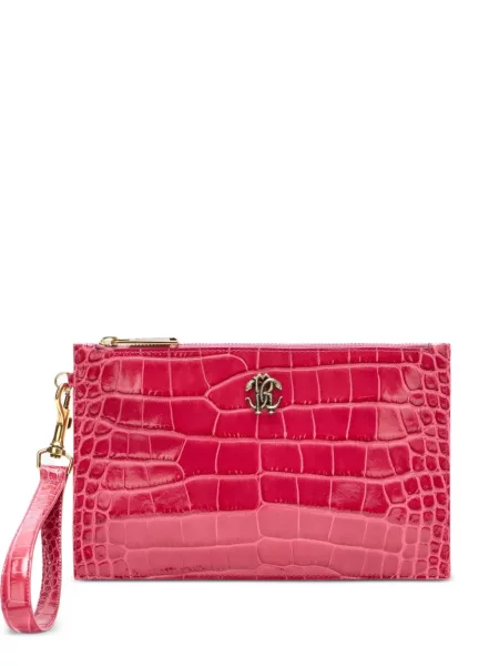 Geantă plic Roberto Cavalli cu autograf roz