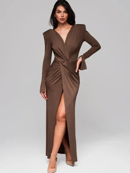 Rochie de seară Edoti de costum maro