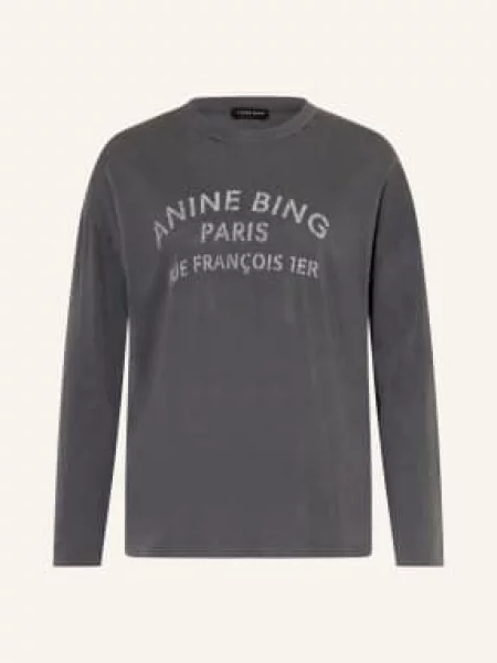 Anine Bing Tričko S Dlouhým Rukávem Ivan / světle šedá černá