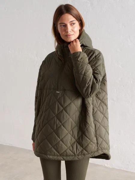 Anorak oversize'owy pikowany hydrofobowy khaki zielony