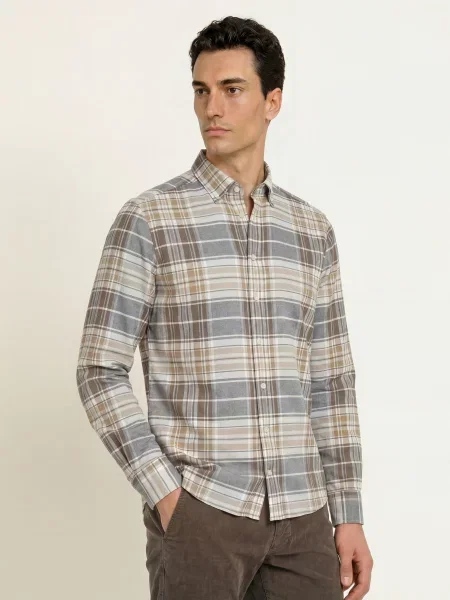 Strokesman's Flanelová Košile Regular Fit / hnědá / světle šedá