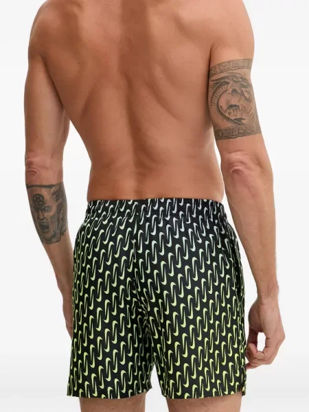 Slip de baie Nike cu gât halter cu imagine cu imprimeu geometric negru