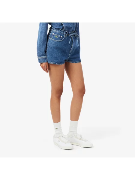 Lacoste Denimowe Szorty Wide Leg granatowe