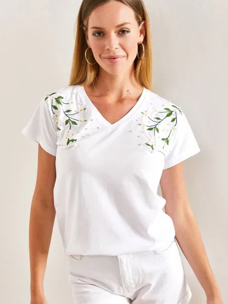 Bianco Lucci Tricou galben / verde / verde pin alb