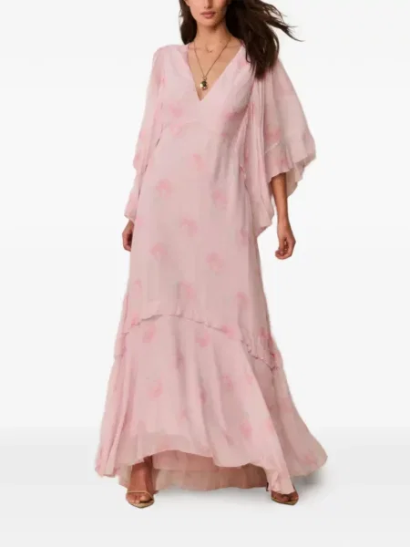 Rochie maxi Loveshackfancy cu model floral cu imagine roz