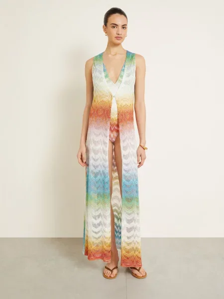 Missoni Pletené Šaty S Třpytivou Přízí červená / zelená bílá
