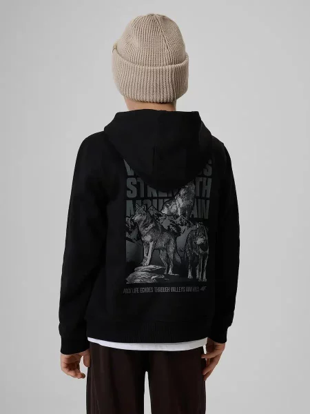 Bluza dresowa regular z kapturem chłopięca 4F czarna