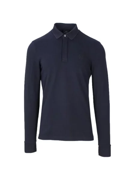 Lung tricou polo Armani Exchange cu broderie albastru