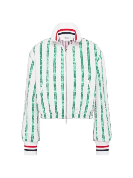 Geacă Thom Browne cu dungi din tweed alb