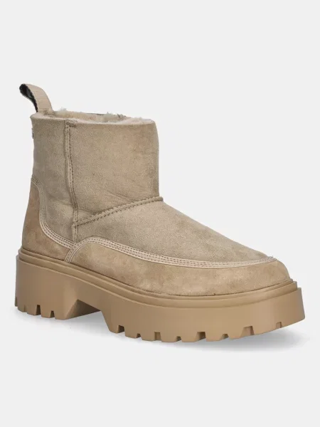 Tommy Hilfiger botki zamszowe REAL SHEARLING PULLON na płaskim ocieplone beżowy