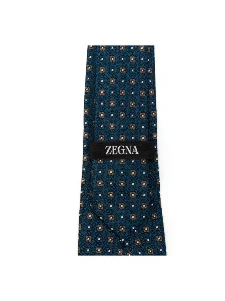 Krawat Ermenegildo Zegna w geometryczne wzory żakardowy niebieski