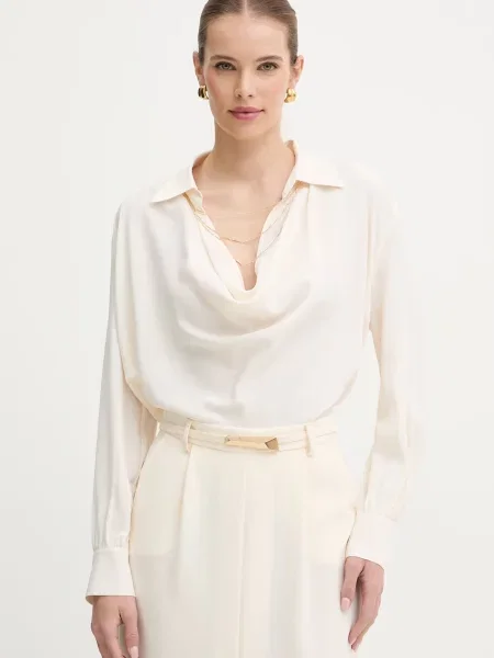 Simona Corsellini bluzka z dodatkiem jedwabiu beżowa