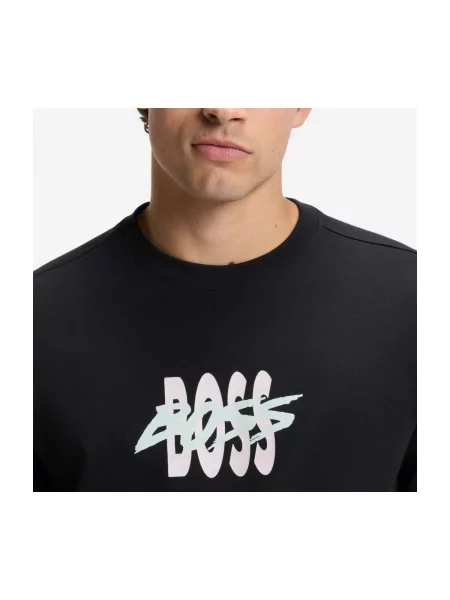 BOSS Tricou verde mentă / roz pastel negru