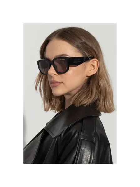 Lniane okulary przeciwsłoneczne Alexander Mcqueen czarne