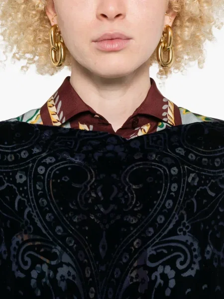 Poncho Etro de catifea cu model paisley albastru