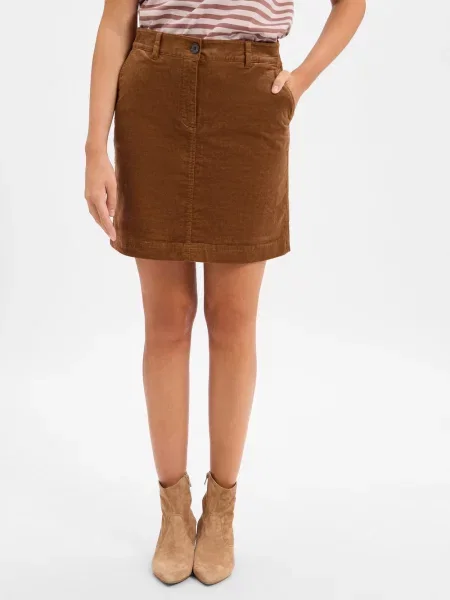 Spódnica sztruksowa lekko rozkloszowana z mieszanki bawełny Marc O'polo brązowa