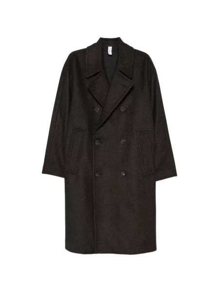 Palton Hevo cu model herringbone cu două rânduri de nasturi maro
