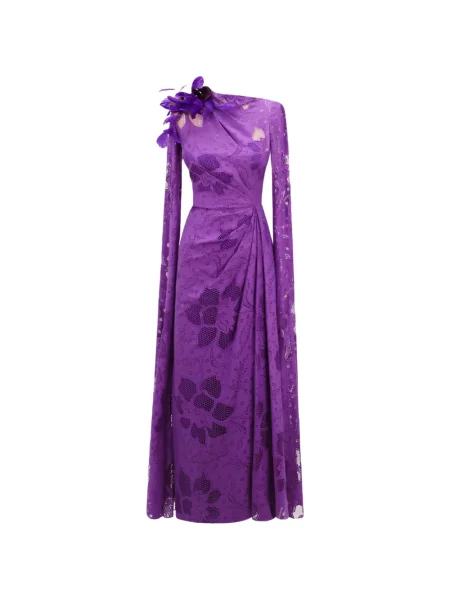 Rochie midi Gemy Maalouf cu model floral din dantelă violet