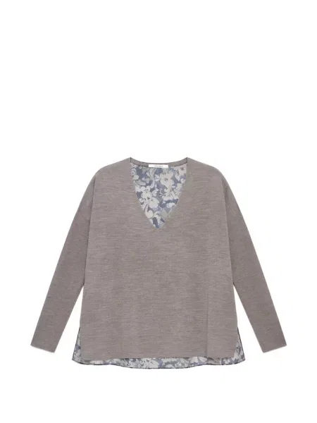 Pulover Maliparmi cu model floral cu decolteu în V gri