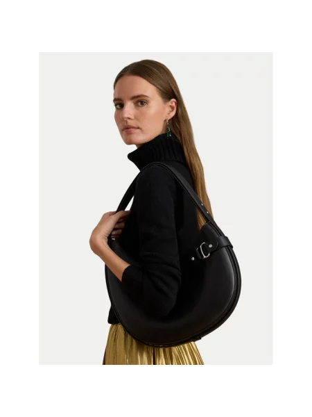 Torebka z naturalnej skóry bydlęcej z aplikacją z logo Ralph Lauren czarna