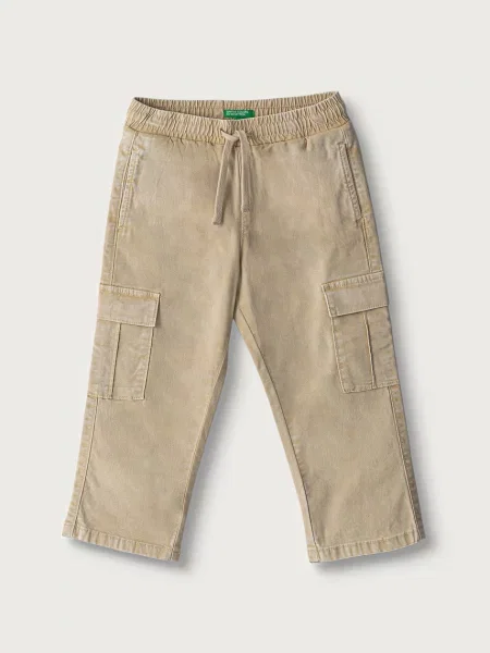 United Colors of Benetton hlače cargo za djecu od pamuka s elastanom bež