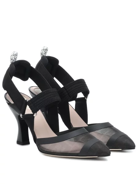 Pantofi cu toc Fendi plasă slingback negru