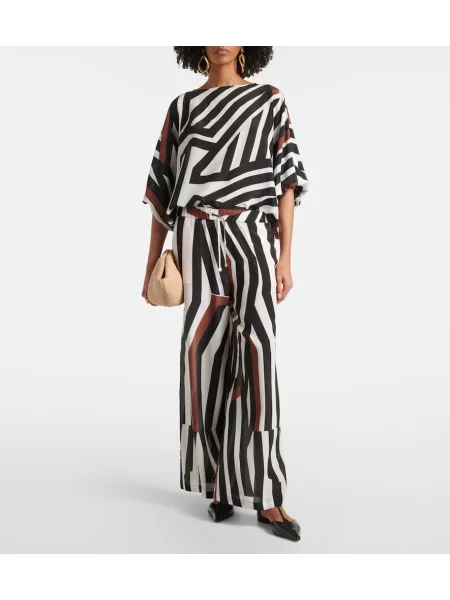 Pantaloni Max Mara de mătase cu dungi