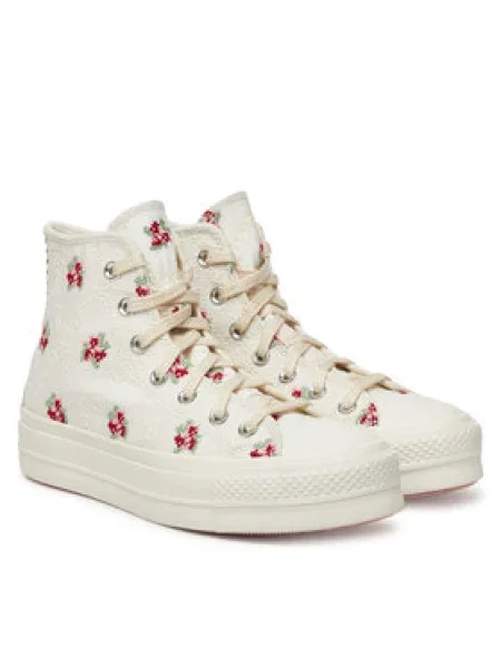 Converse Plátěnky Chuck Taylor All Star Lift Platform Rose Cross Stitch bílá