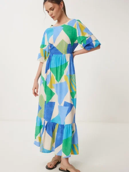 Happiness İstanbul Rochie de vară crem / regal / galben / verde albastru