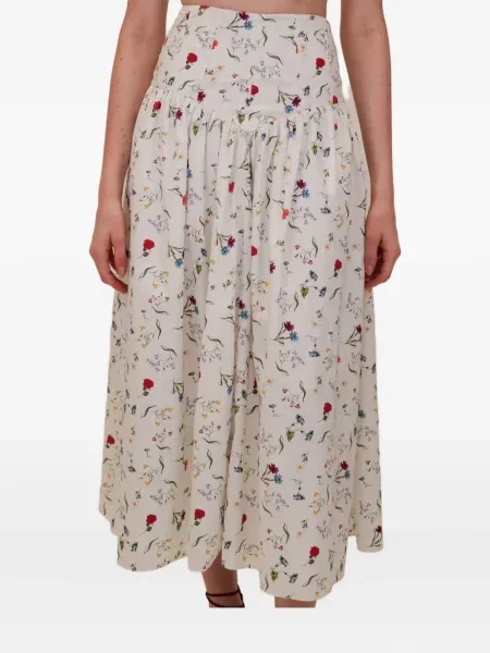 Fustă midi Azeeza cu model floral până la genunchi alb