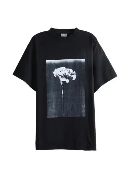 Tricou Balenciaga cu model floral cu imagine negru
