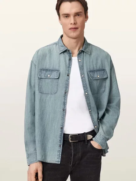 AllSaints srajca denim GRIBBS modra