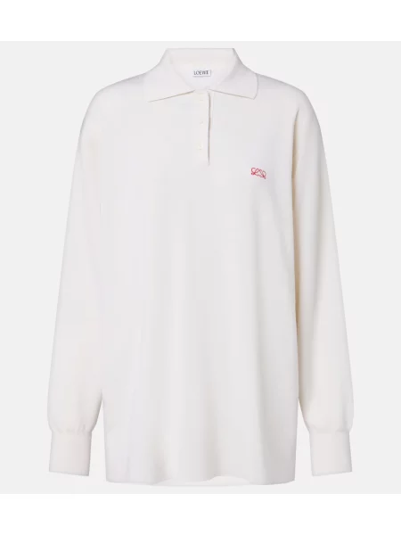 Tricou polo Loewe din cașmir alb