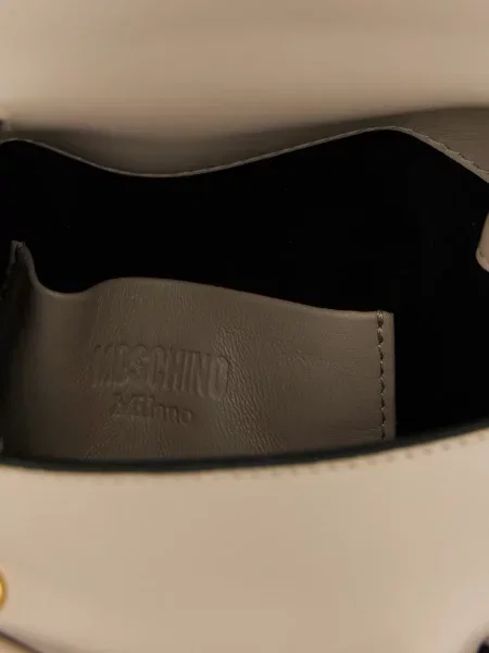 Geanta de piele Moschino din piele cu cataramă gri