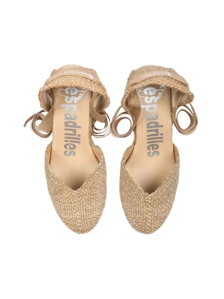 Espadryle Espadrilles skórzane na koturnie brązowe