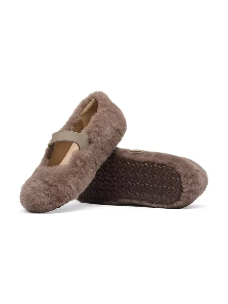 Birkenstock балеринки от кожа Santa Clarita Shearling кафяво