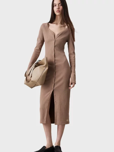 Костюмна джинсова сукня Calvin Klein Jeans бежева